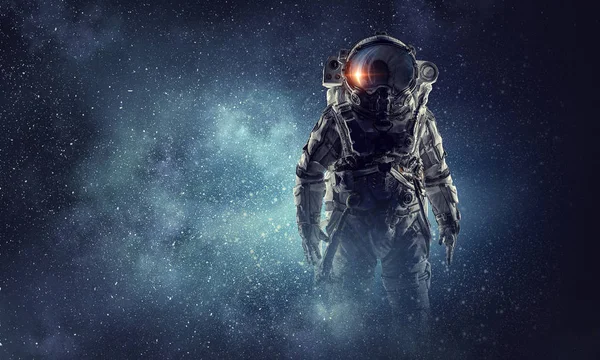 Przygoda z kosmonautą. Techniki mieszane — Zdjęcie stockowe