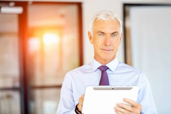 Zakenman aan het Bureau met behulp van Tablet PC — Stockfoto