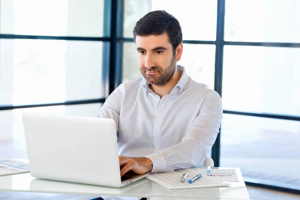 Hombre de negocios guapo trabajando en la computadora —  Fotos de Stock