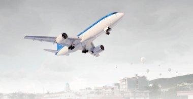 Uçak gökyüzünde. Karışık teknik