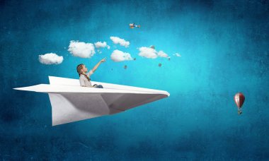 Çocuk pilot olmak hayal. Karışık teknik