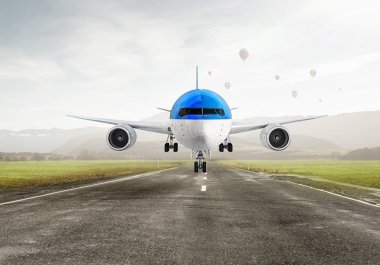 Uçak gökyüzünde. Karışık teknik