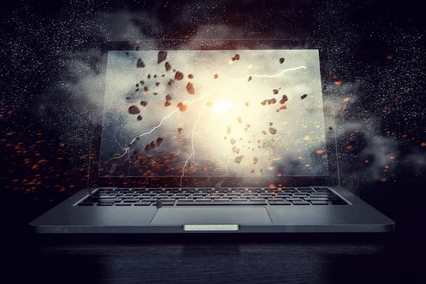 Laptop med lightning. Mixed media — Stockfoto