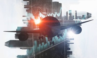 Uçak gökyüzünde. Karışık teknik