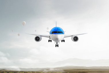 Uçak gökyüzünde. Karışık teknik