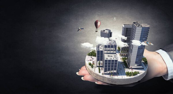 Concept of industrial construction. Mixed media