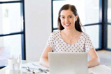 Bilgisayarda Office çalışan işkadını portresi