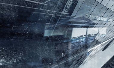 İş şehir arka plan. Karışık teknik