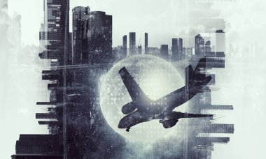 Uçak gökyüzünde. Karışık teknik