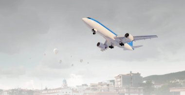 Uçak gökyüzünde. Karışık teknik