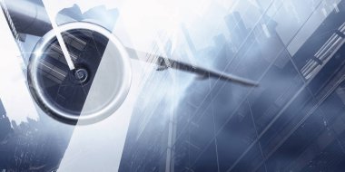 Uçak gökyüzünde. Karışık teknik