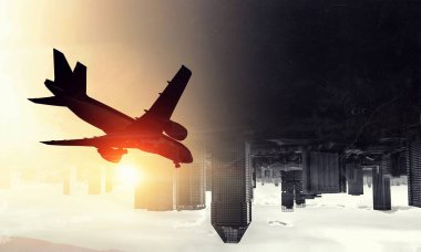 Uçak gökyüzünde. Karışık teknik