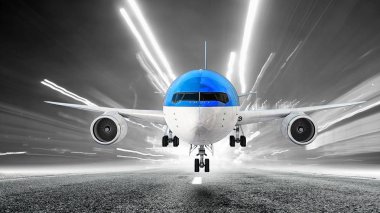 Uçak gökyüzünde. Karışık teknik