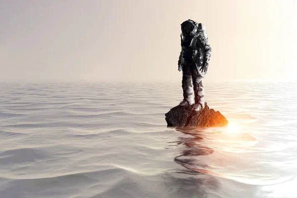 Homme de l'espace dans la mer. Techniques mixtes — Photo