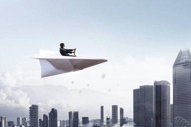 Kağıt Uçak içinde kadın pilot. Karışık teknik