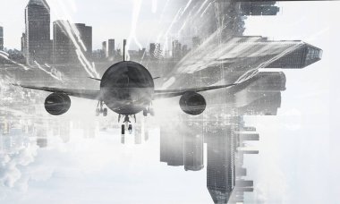 Uçak gökyüzünde. Karışık teknik