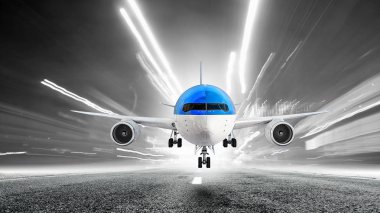 Uçak gökyüzünde. Karışık teknik