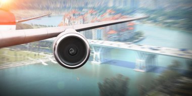 Uçağın gökyüzünde kapatın. Karışık teknik