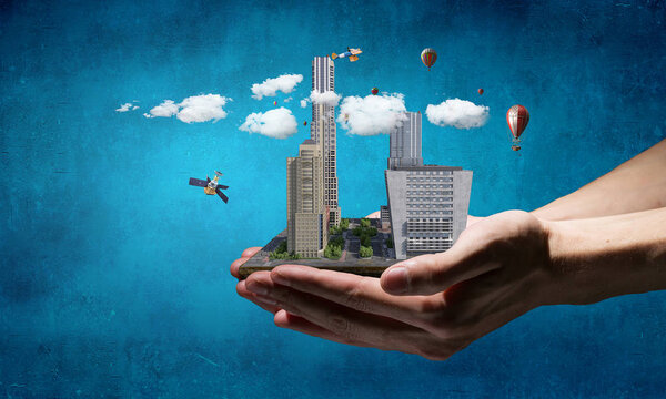 Urban construction development. Mixed media