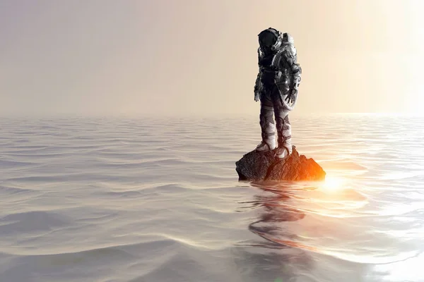 Homme de l'espace dans la mer. Techniques mixtes — Photo