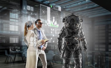 Uzay giysisi tasarım. Karışık teknik