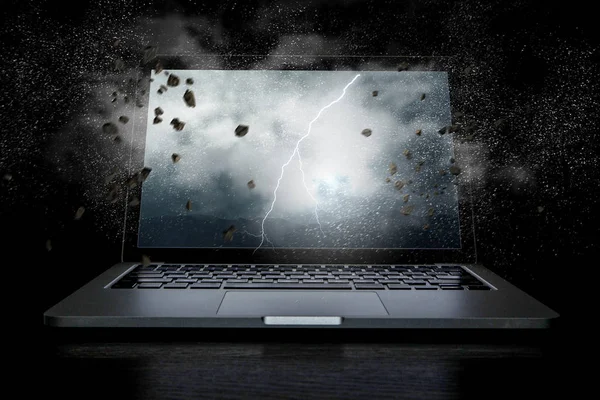 Laptop z lightning. Techniki mieszane — Zdjęcie stockowe