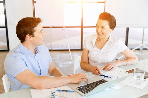 Image of two young business people in office — Stock Photo, Image