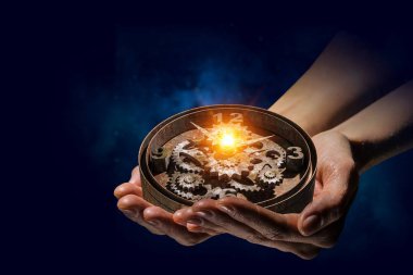 Saat içinde palmiye. Karışık teknik