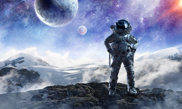 Spaceman and his mission. Mixed media