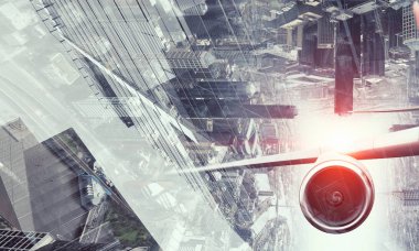 Uçak gökyüzünde. Karışık teknik