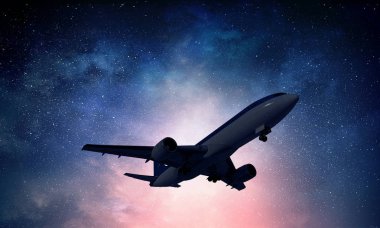 Uçak gökyüzünde. Karışık teknik