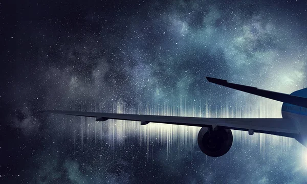 Sylwetka samolotu w niebo. Techniki mieszane — Zdjęcie stockowe