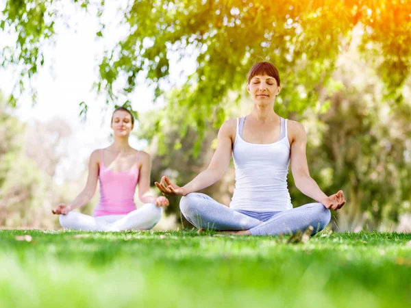 Mujeres jóvenes haciendo ejercicio en el parque — Foto de Stock