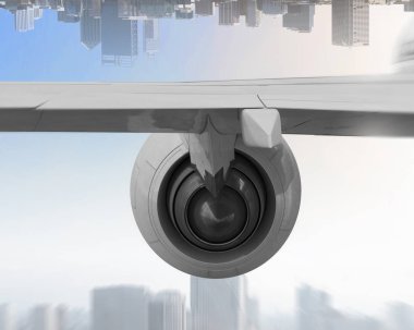 Uçağın gökyüzünde kapatın. Karışık teknik