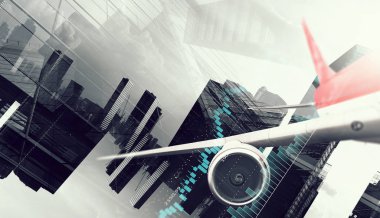 Uçak gökyüzünde. Karışık teknik