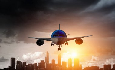 Uçak gökyüzünde. Karışık teknik