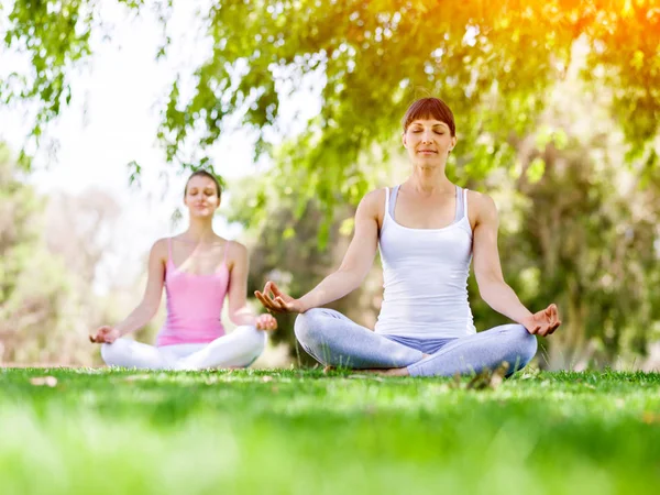 Mujeres jóvenes haciendo ejercicio en el parque — Foto de Stock