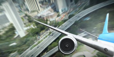 Uçağın gökyüzünde kapatın. Karışık teknik