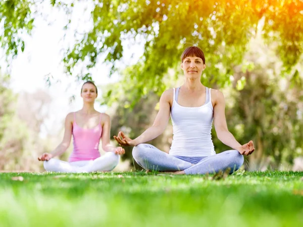 Mujeres jóvenes haciendo ejercicio en el parque — Foto de Stock