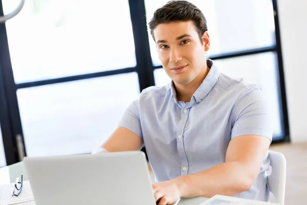 Beau homme d'affaires travaillant à l'ordinateur — Photo