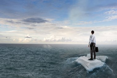 Sörf denizde yüzen buz kütlesi. Karışık teknik