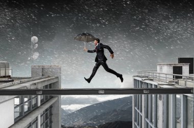 Korkusuz işadamı üstesinden zorluk. Karışık teknik