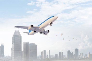 Uçak gökyüzünde. Karışık teknik