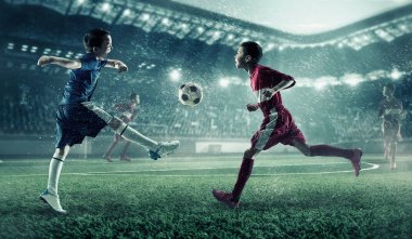 Çocuk futbol oynamak. Karışık teknik