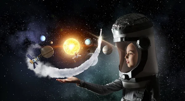 Jag kommer att utforska rymden. Mixed media — Stockfoto