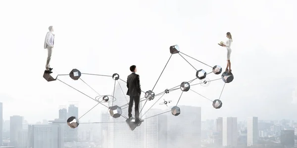 Sieć i łączność w biznesie. Techniki mieszane — Zdjęcie stockowe