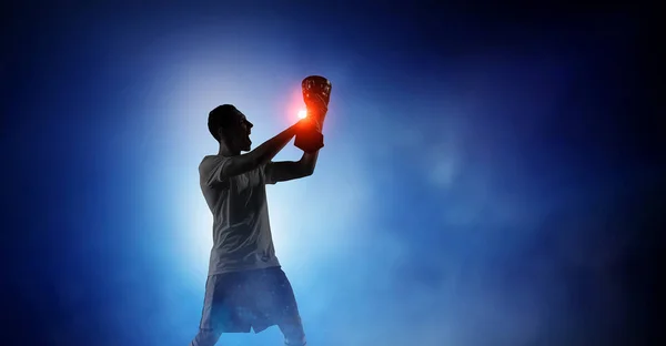 Fußballer im Stadion. Gemischte Medien — Stockfoto