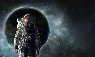 Uzayda astronot explorer. Karışık teknik