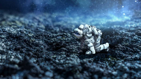 Astronaut starting to run. Mixed media — Stock Photo, Image