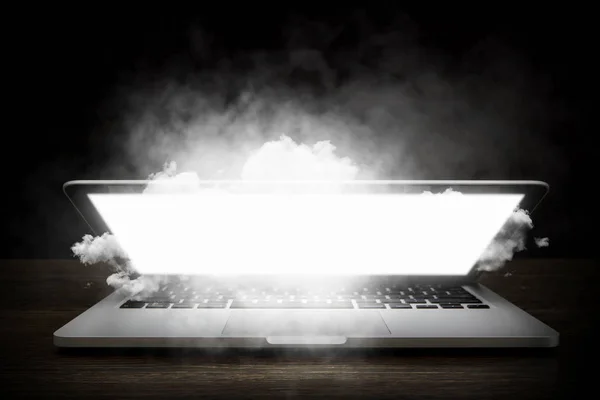 Glowing laptop device. Mixed media — Stock Photo, Image